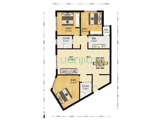 银霄大厦 3室1厅2卫 134平方