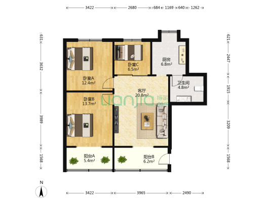 正力小区 3室1厅1卫 92平方