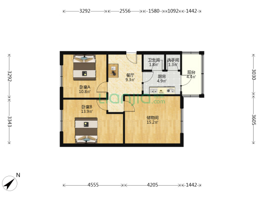 林大宿舍 2室1厅2卫 76平方