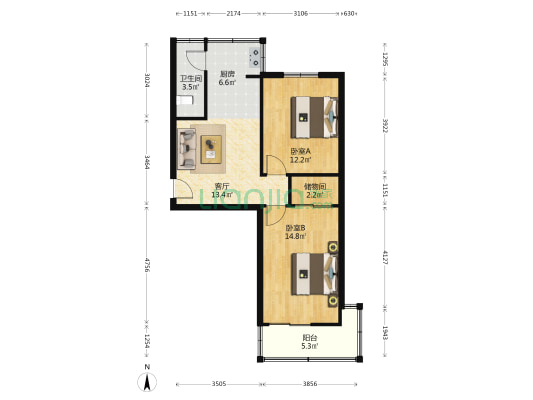 东十一道巷8号院 2室1厅1卫 69平方