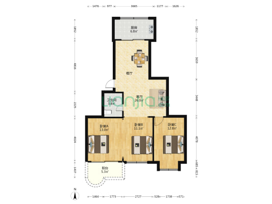 怡泉花园 3室1厅1卫 96平方