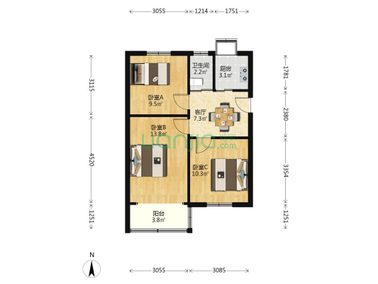 健康路32号 3室1厅1卫 62平方