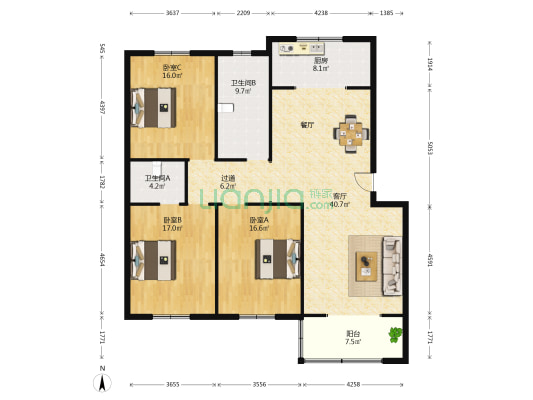泉山花苑南区 3室1厅2卫 150平方
