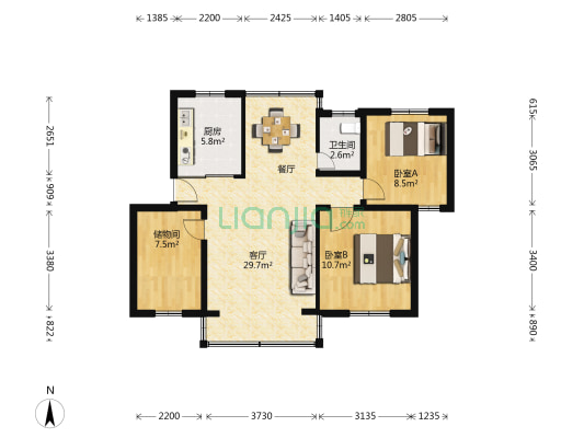 安居园南区 2室1厅1卫 93平方