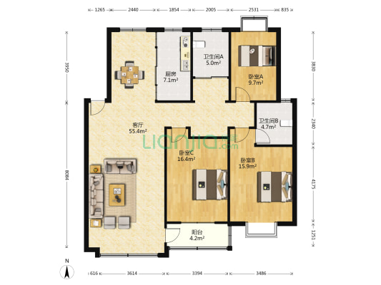 世晨锦苑 3室1厅2卫 140平方