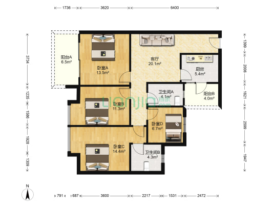招商雍华府一期 4室1厅2卫 108平方