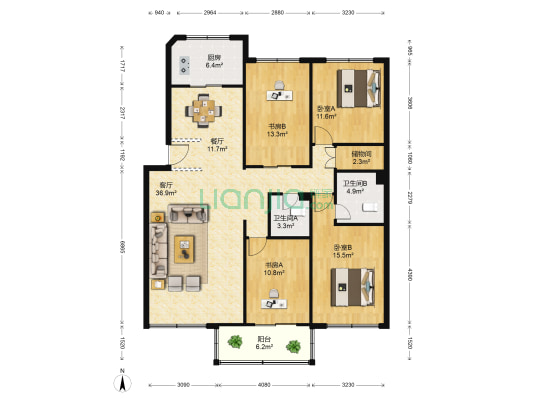 银雁花园 4室2厅2卫 145平方