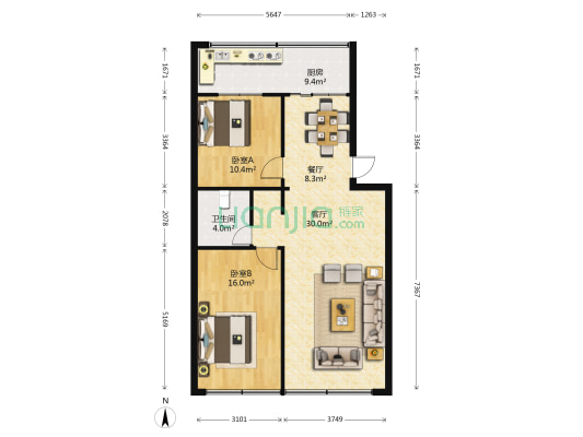 北郊小麦溪扳机厂宿舍 2室2厅1卫 82平方