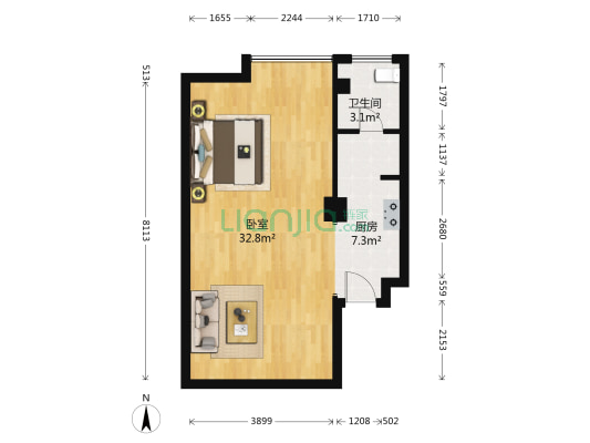 经典生活 1室0厅1卫 64平方