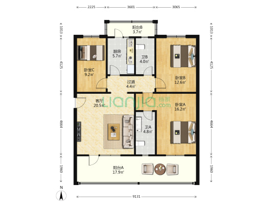 海景花园(香洲区) 3室1厅2卫 122平方
