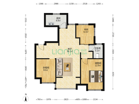 中海·寰湖时代 1室1厅1卫 86平方