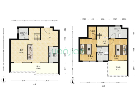 龙湖芳树晴川 2室1厅3卫 108平方