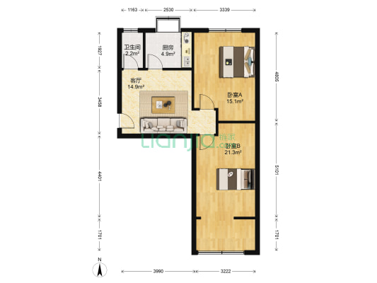 虹海小区 2室1厅1卫 68平方