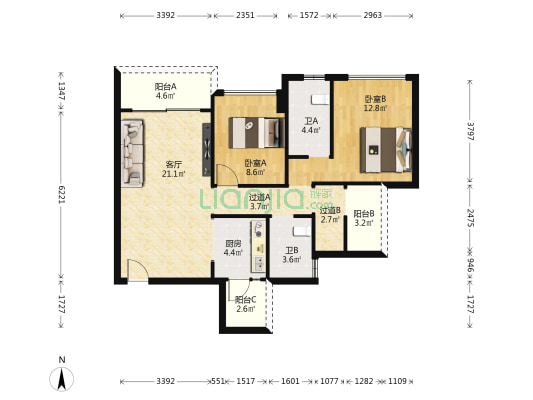 恒福容悦 2室1厅2卫 89平方