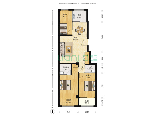 上桥巷 3室1厅2卫 120平方
