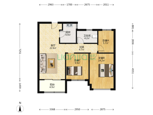 王岗家园 3室1厅1卫 97平方