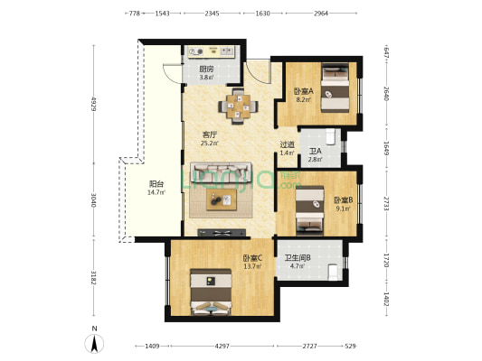 绿地海格公馆 3室1厅2卫 103平方