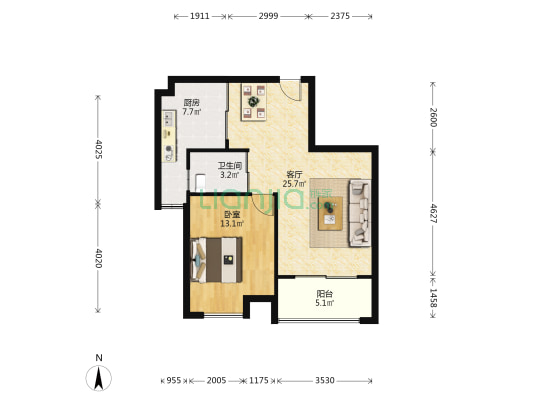 横西锦园 1室1厅1卫 70平方