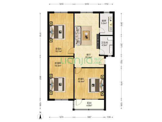荥阳糖烟酒公司家属院 3室1厅1卫 107平方