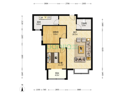 华阳路，朝南两居，高楼层，满五唯一税费低-户型图
