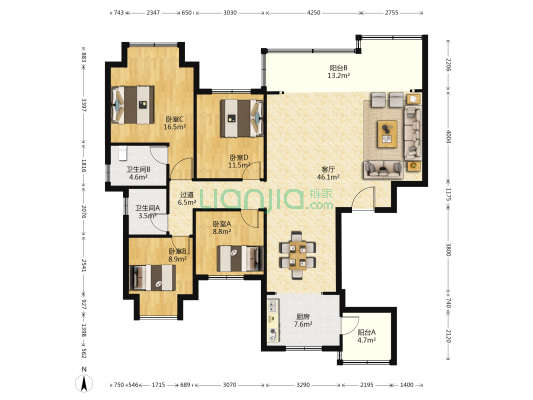 龙湖景粼玖序二组团 4室1厅2卫 167平方
