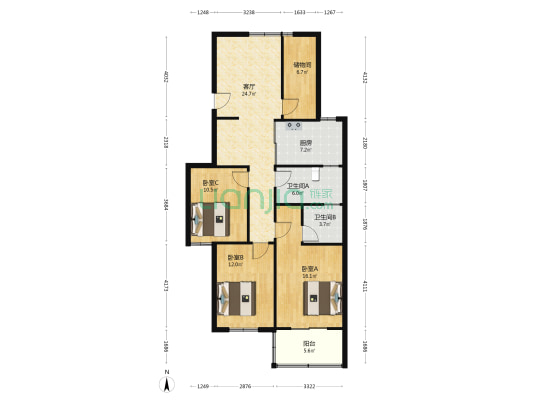 中南弘鑫花园小区 3室1厅2卫 117平方