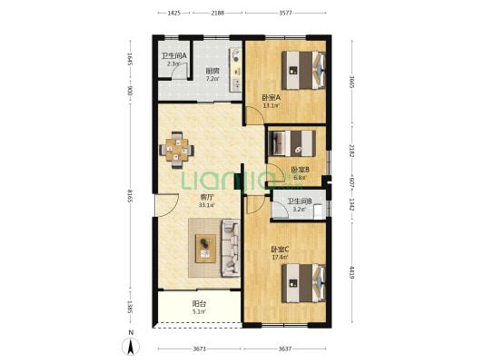 大墩一街 3室1厅2卫 115平方