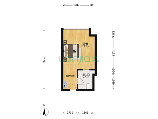 越时代大厦 1室0厅1卫 43平方
