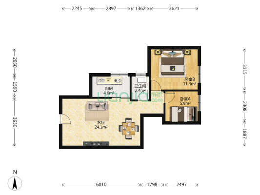 金福广场 2室1厅1卫 59平方