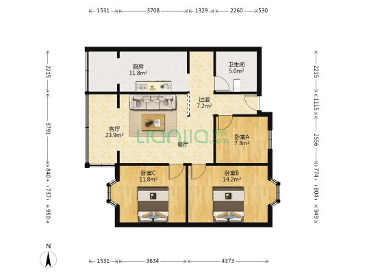 兴运家园 3室1厅1卫 97平方