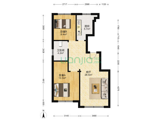 宝裕悦兰湾二期 2室1厅1卫 88平方