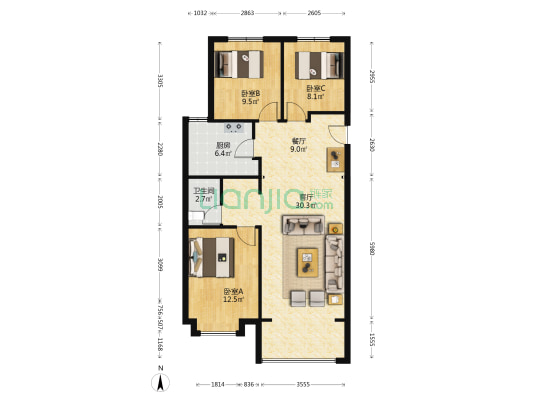 万科城市之光 3室2厅1卫 112平方