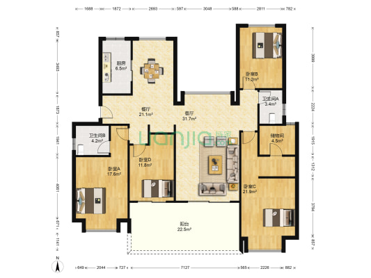 格力广场一二期 4室2厅2卫 175平方