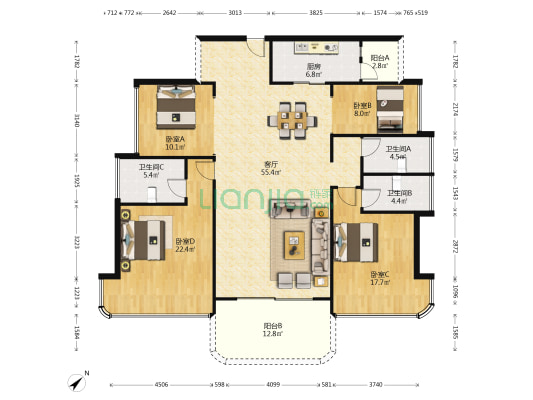 蓝光雍锦世家(二手) 4室1厅3卫 152平方