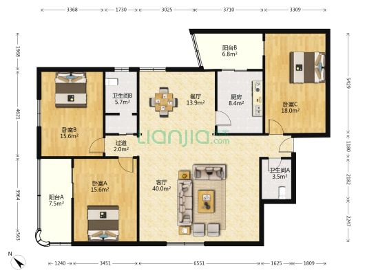 环城东路43号 3室2厅2卫 164平方