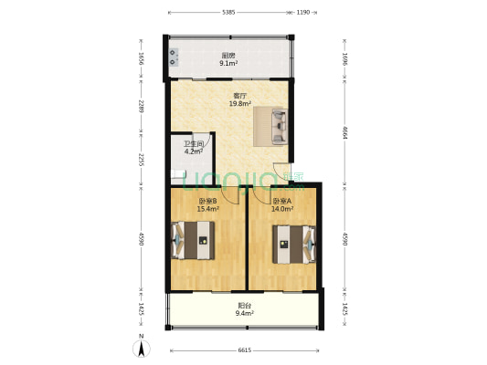 工商银行宿舍 2室1厅1卫 80平方