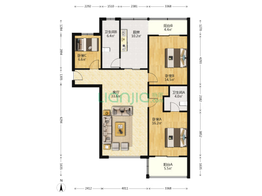 金象公寓 3室1厅2卫 122平方