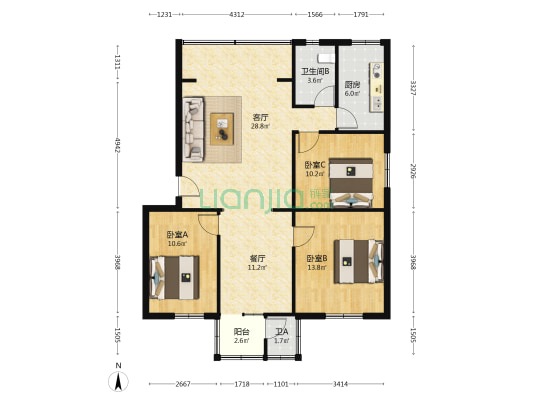 武警大院 3室2厅2卫 101平方