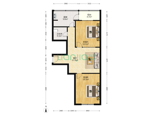 惠和公寓 2室1厅1卫 102平方