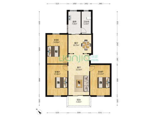 三倒拐街52号 3室2厅1卫 104平方