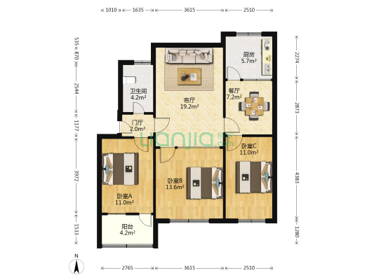 琅琊台路社区 3室2厅1卫 90平方