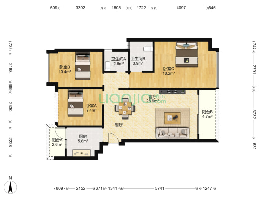 中珠上郡二三期 3室1厅2卫 101平方