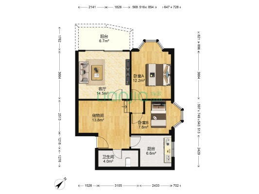 锦汇花园 2室1厅1卫 84平方