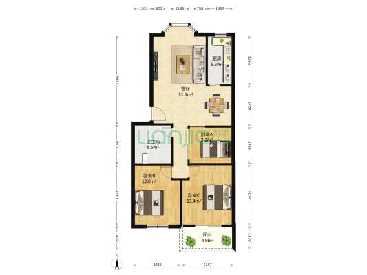 日东电厂生活小区 3室1厅1卫 97平方