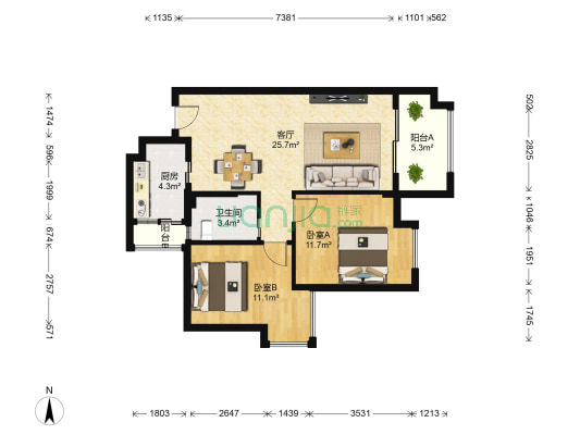 花样年花样城三期 2室1厅1卫 80平方