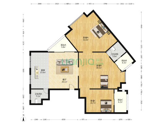 华欣锦苑 3室1厅2卫 188平方