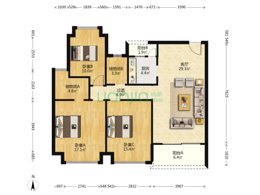 维景蓝湾 3室1厅0卫 130平方