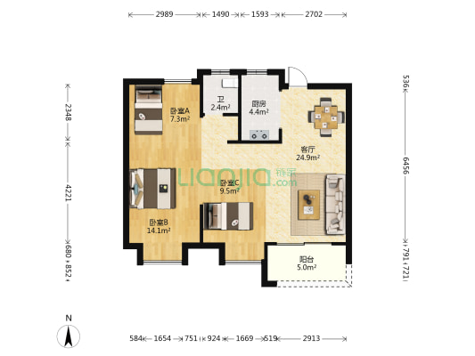 花语书苑 3室1厅1卫 86平方