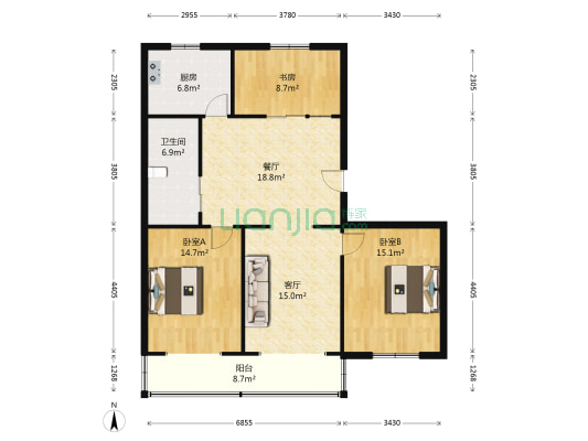 团结桥巷 3室2厅1卫 115平方
