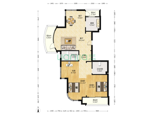 兰墅公寓三期 3室2厅2卫 139平方
